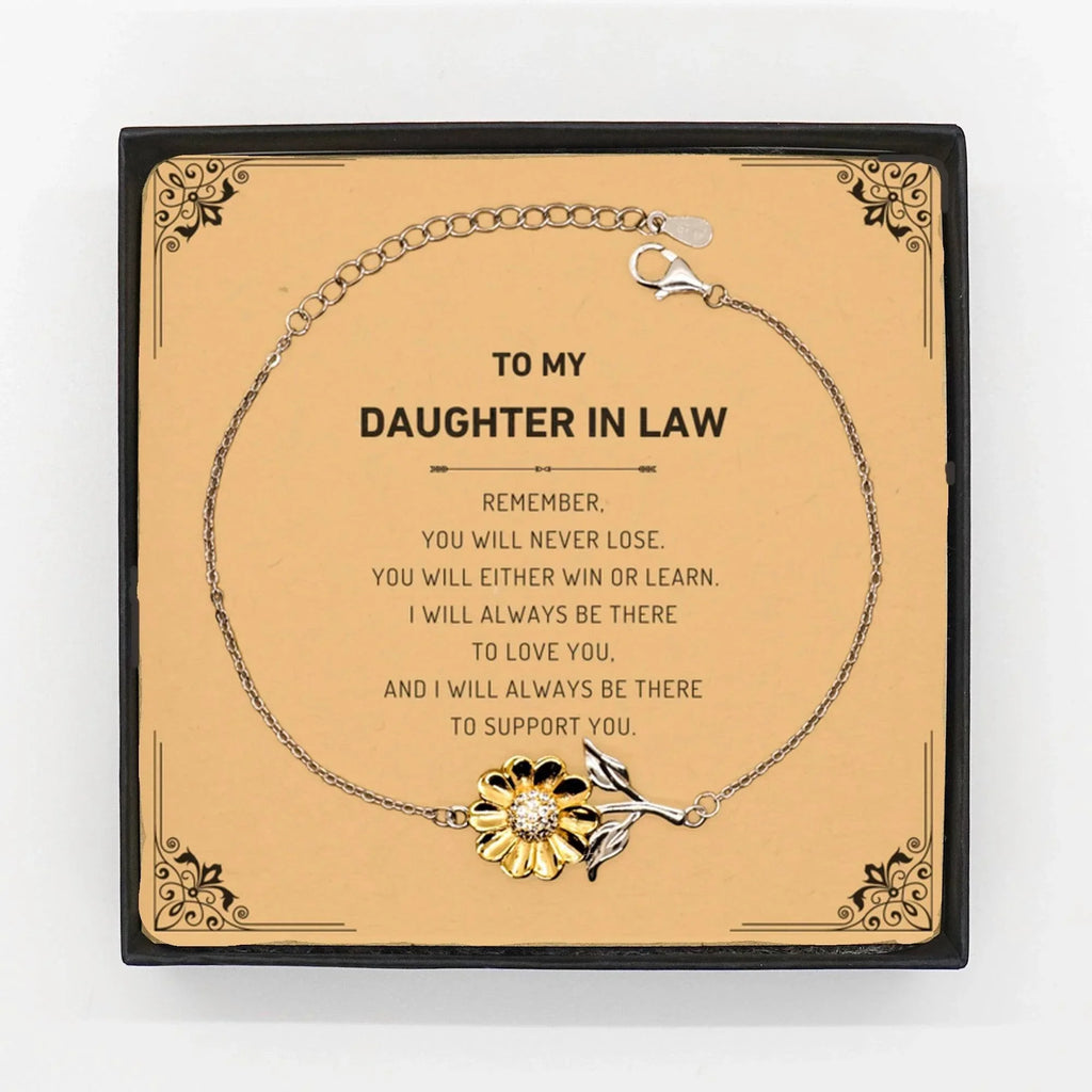 To My Daughter In Law Remember, you will never lose. You will either WIN or LEARN, Keepsake Sunflower Bracelet Birthday Christmas Graduation Gifts I
