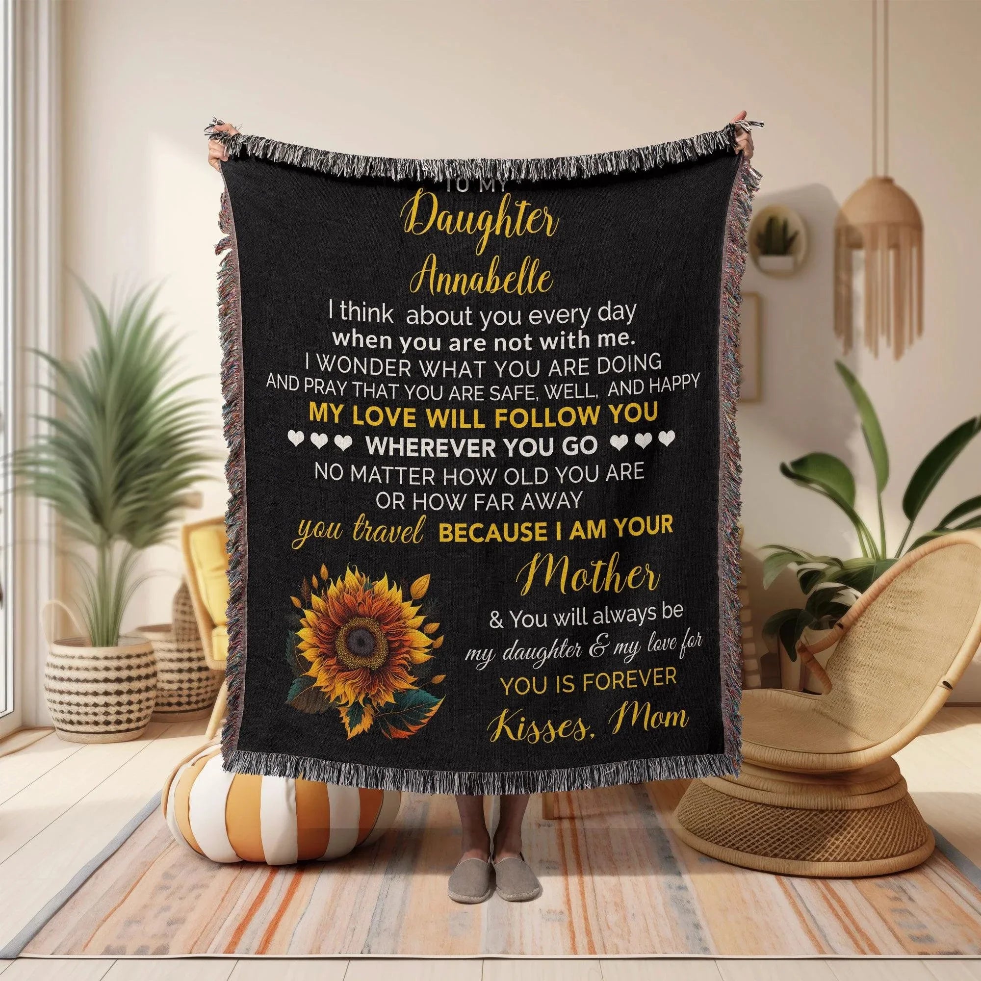 To My Daughter My Love Will Follow You Personalized Heirloom Woven Blanket