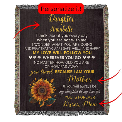 To My Daughter My Love Will Follow You Personalized Heirloom Woven Blanket - Mallard Moon Gift Shop
