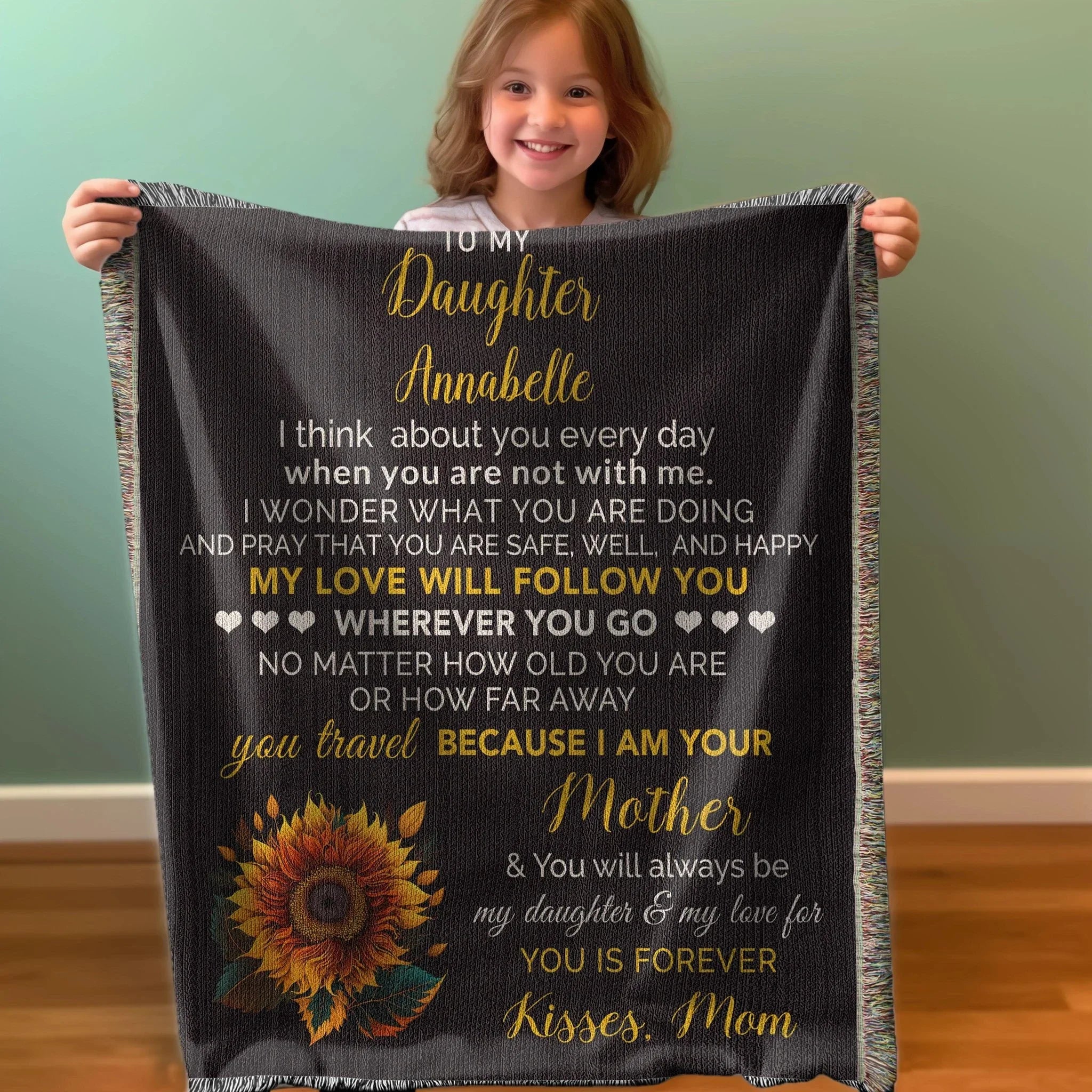 To My Daughter My Love Will Follow You Personalized Heirloom Woven Blanket