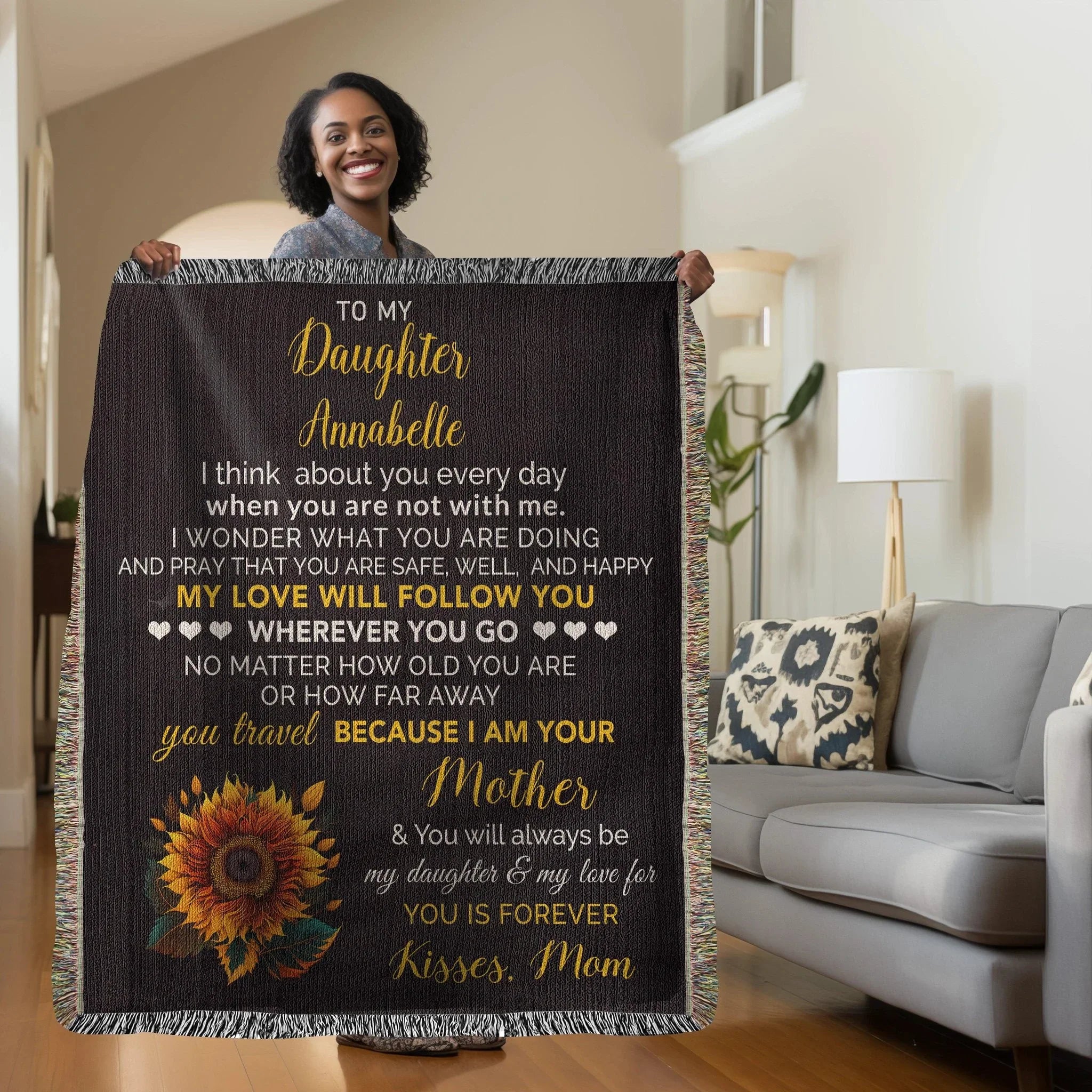To My Daughter My Love Will Follow You Personalized Heirloom Woven Blanket