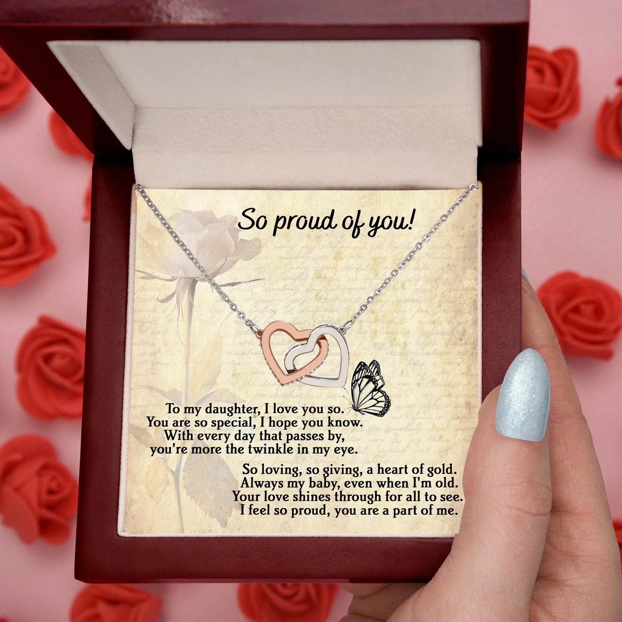 To My Daughter - Proud Of You - Interlocking Hearts Necklace