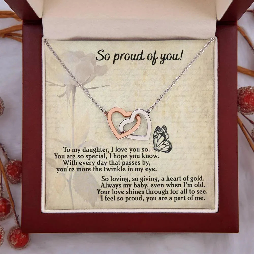To My Daughter - Proud Of You - Interlocking Hearts Necklace
