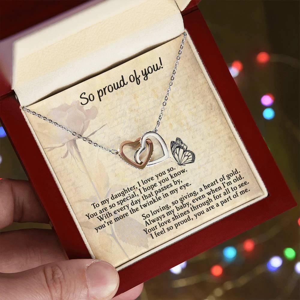 To My Daughter - Proud Of You - Interlocking Hearts Necklace