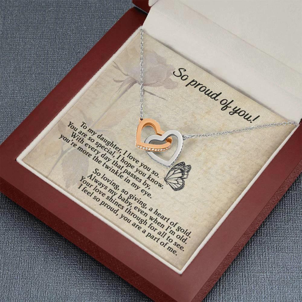 To My Daughter - Proud Of You - Interlocking Hearts Necklace