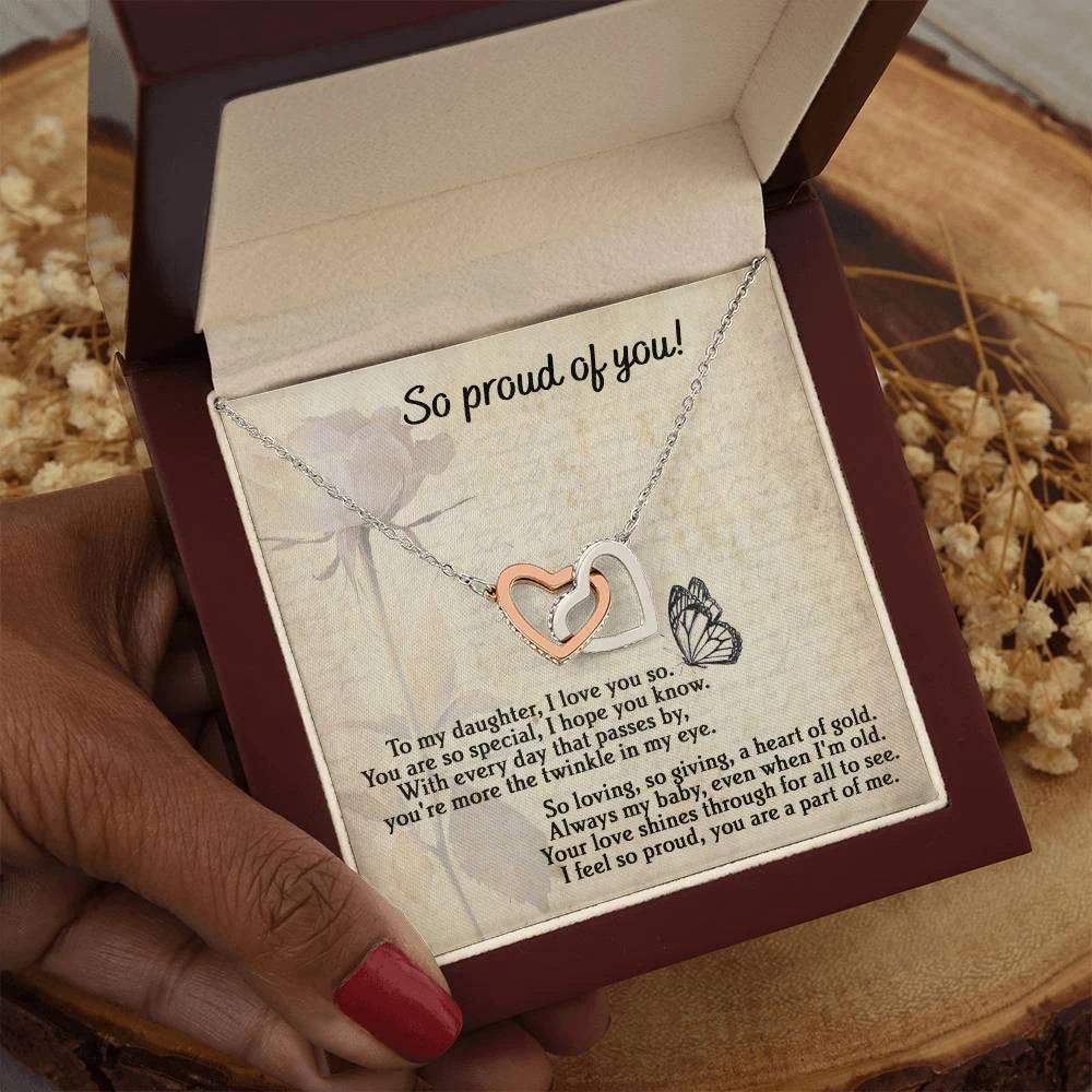 To My Daughter - Proud Of You - Interlocking Hearts Necklace