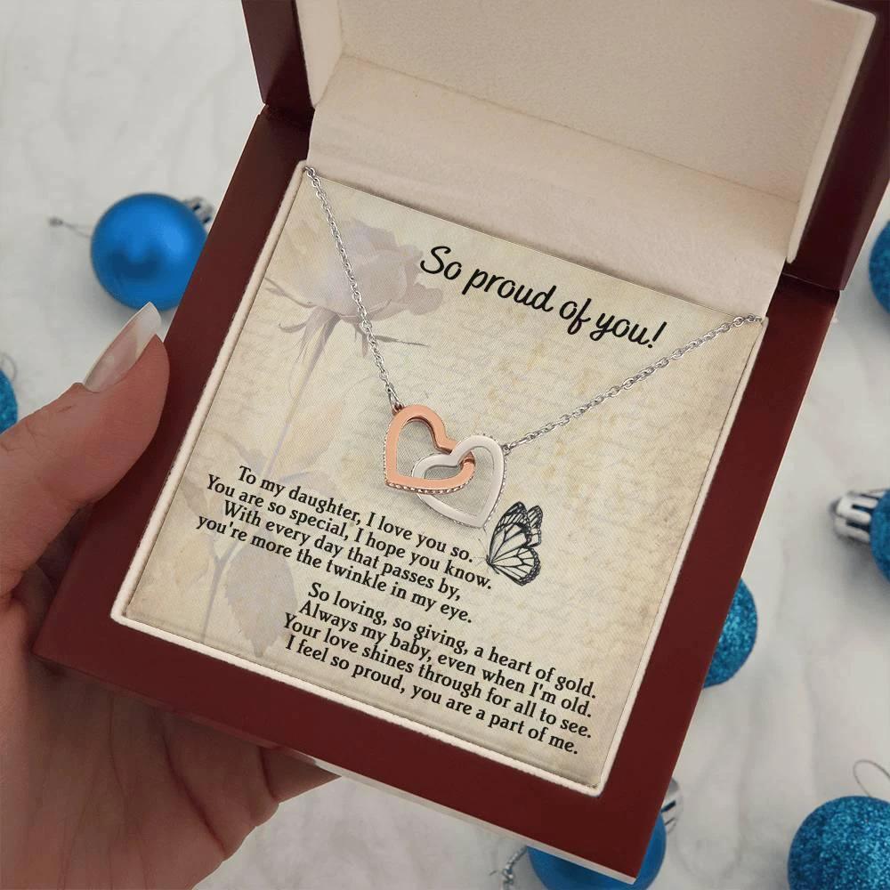 To My Daughter - Proud Of You - Interlocking Hearts Necklace