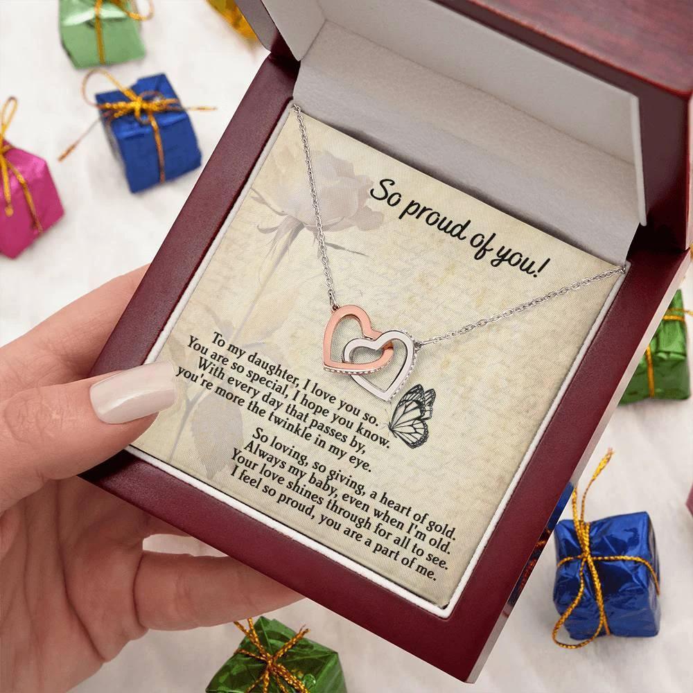 To My Daughter - Proud Of You - Interlocking Hearts Necklace