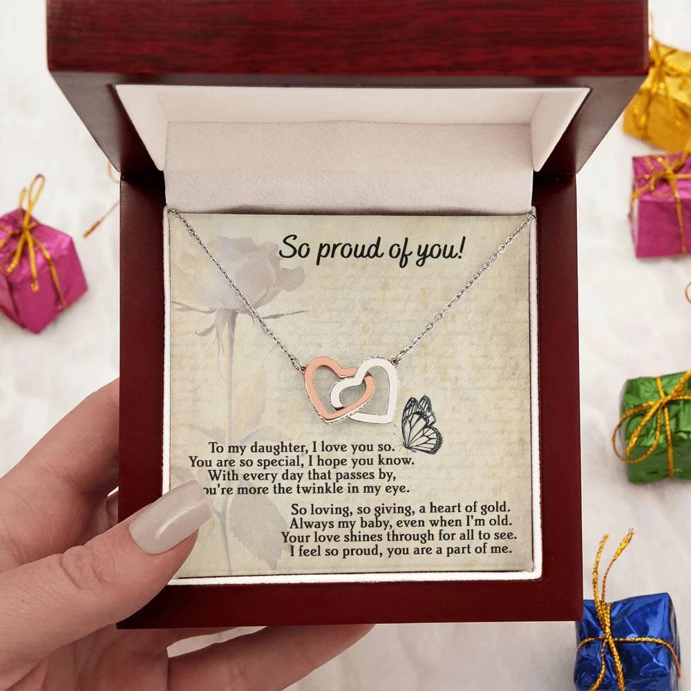 To My Daughter - Proud Of You - Interlocking Hearts Necklace