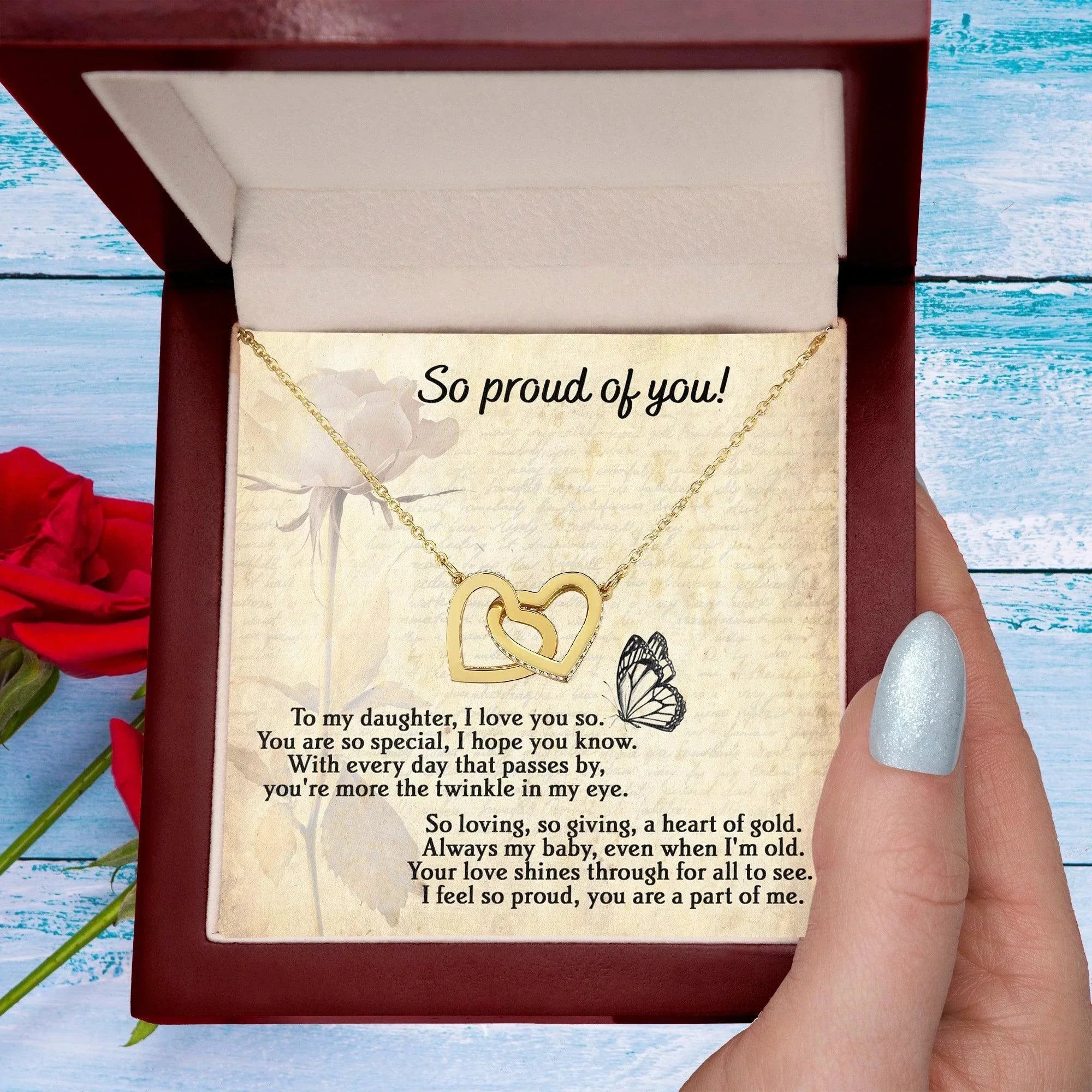 To My Daughter - Proud Of You - Interlocking Hearts Necklace