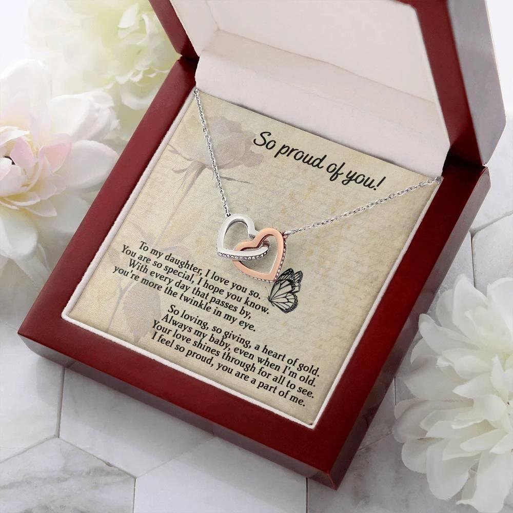 To My Daughter - Proud Of You - Interlocking Hearts Necklace