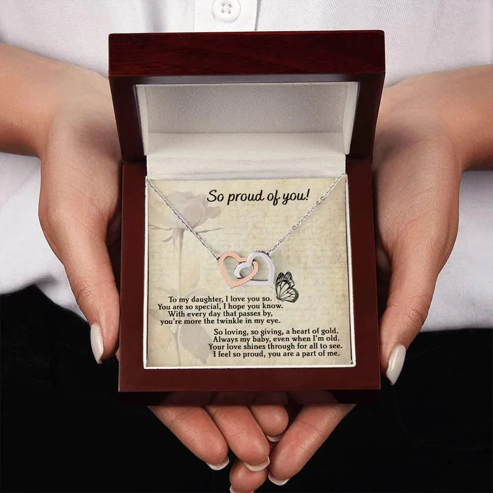 To My Daughter - Proud Of You - Interlocking Hearts Necklace