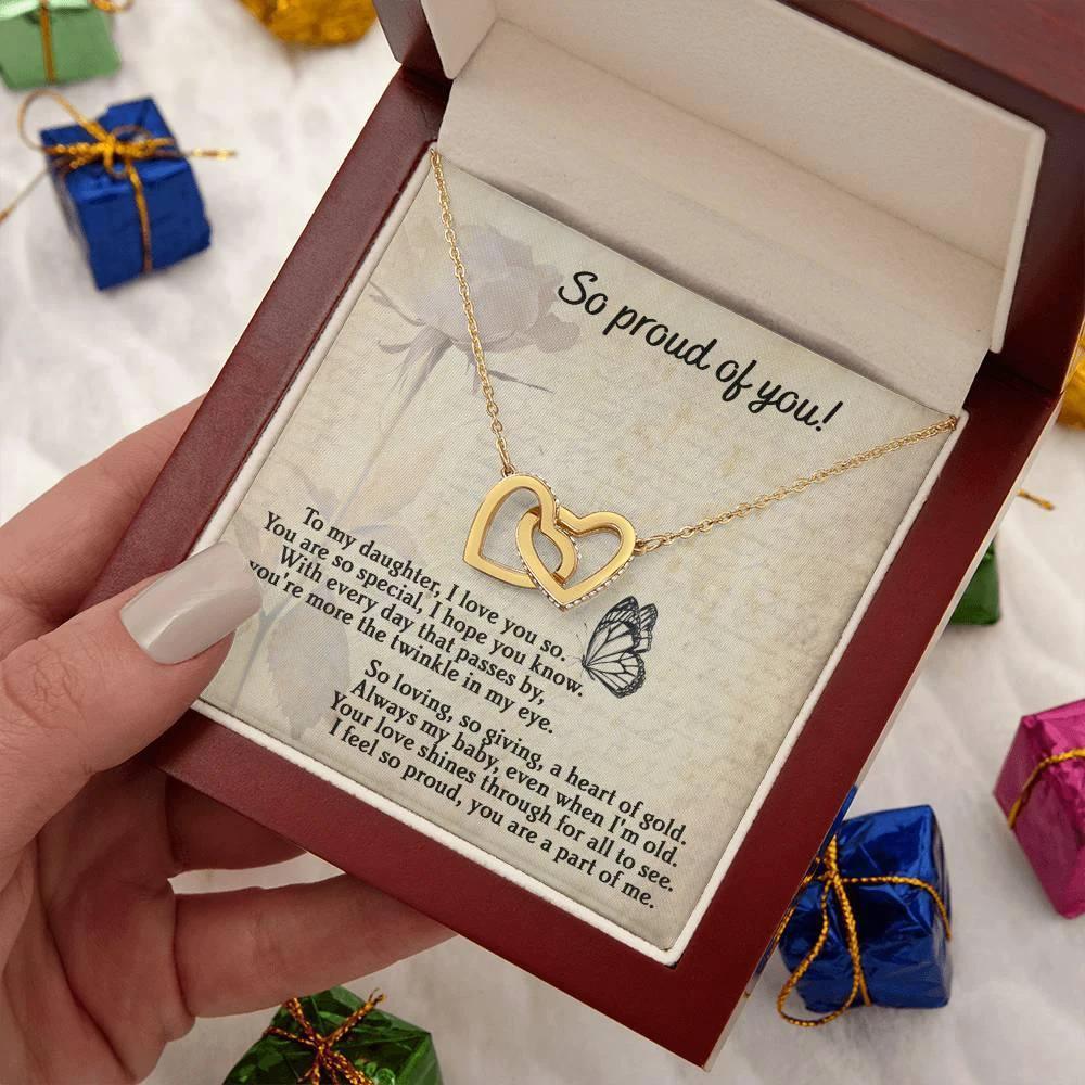 To My Daughter - Proud Of You - Interlocking Hearts Necklace