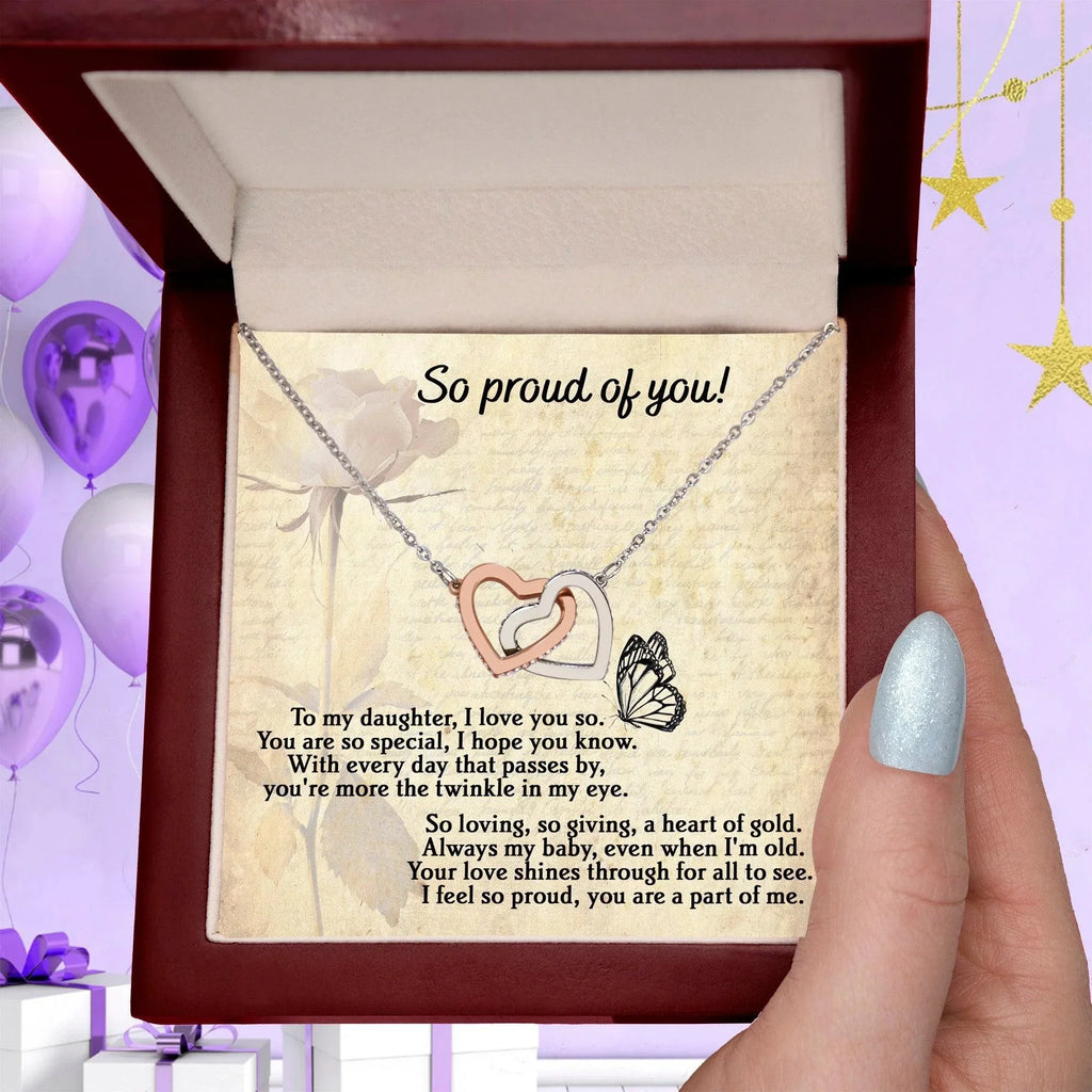 To My Daughter - Proud Of You - Interlocking Hearts Necklace