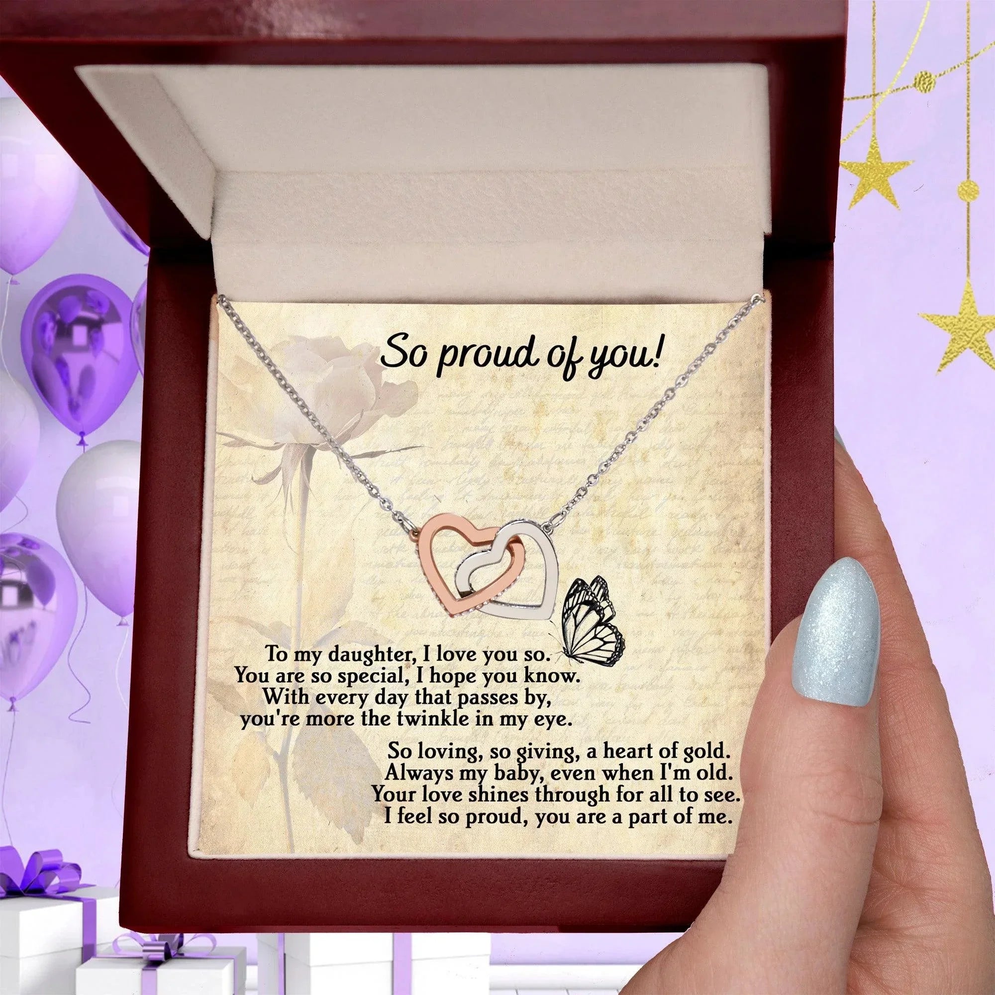 To My Daughter - Proud Of You - Interlocking Hearts Necklace