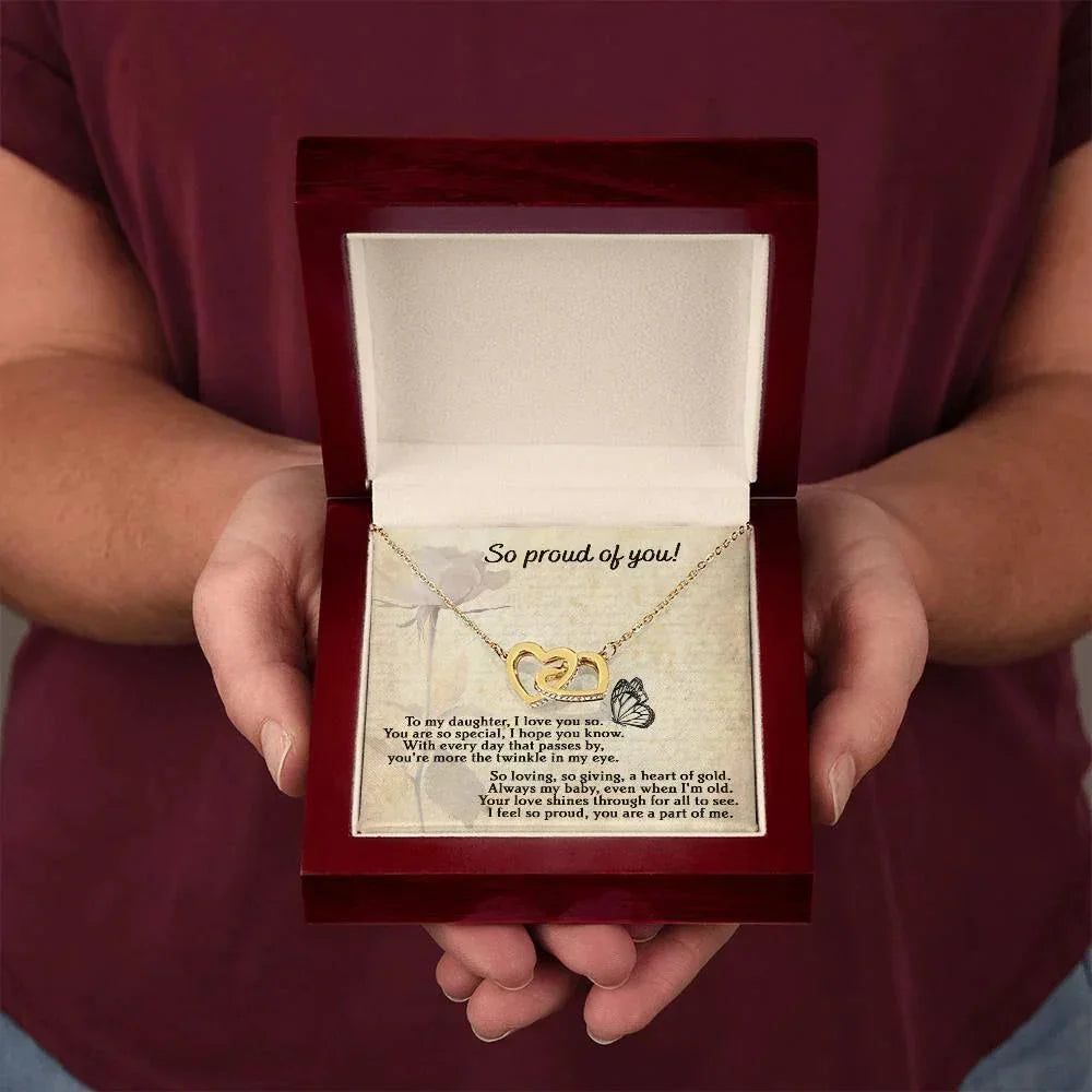 To My Daughter - Proud Of You - Interlocking Hearts Necklace
