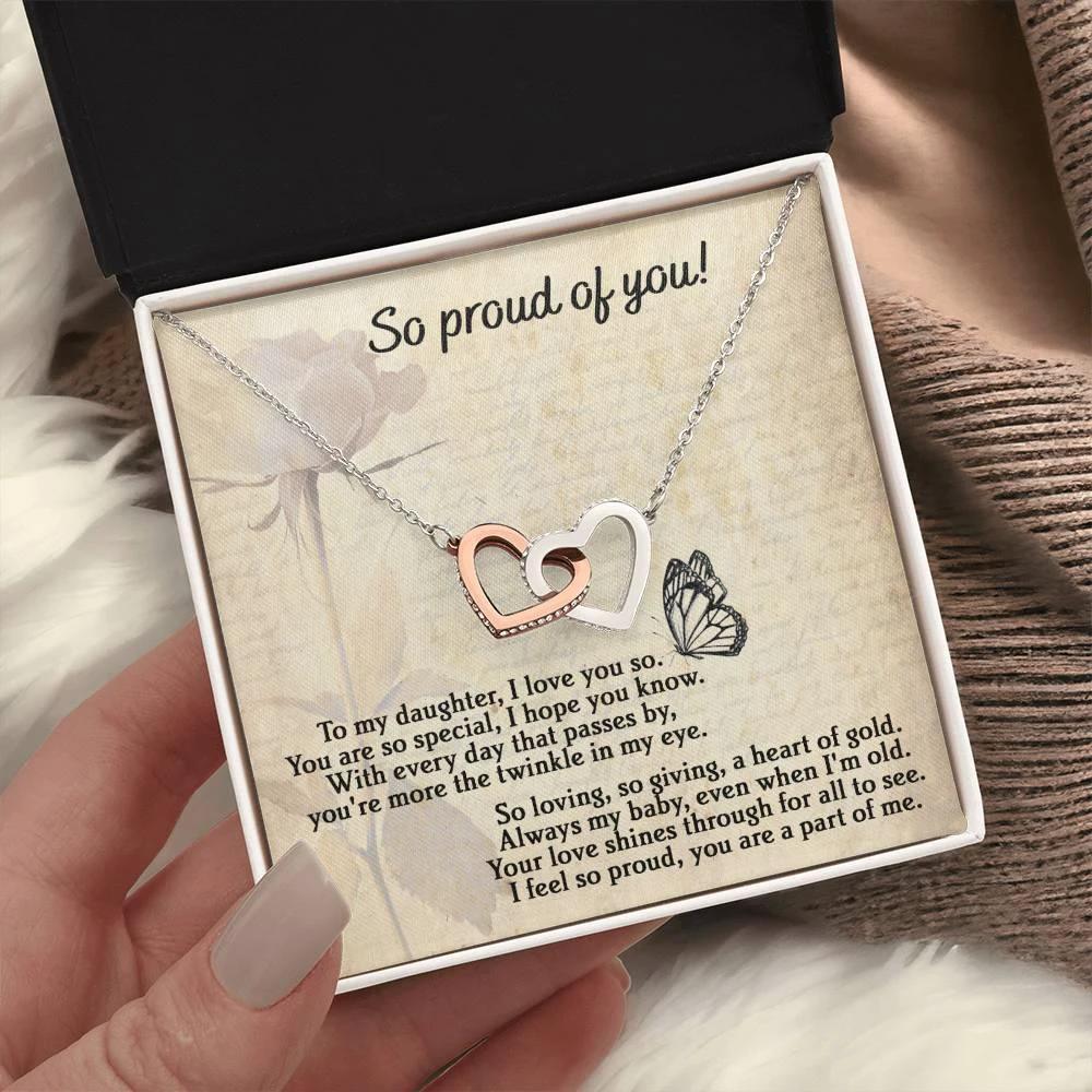 To My Daughter - Proud Of You - Interlocking Hearts Necklace