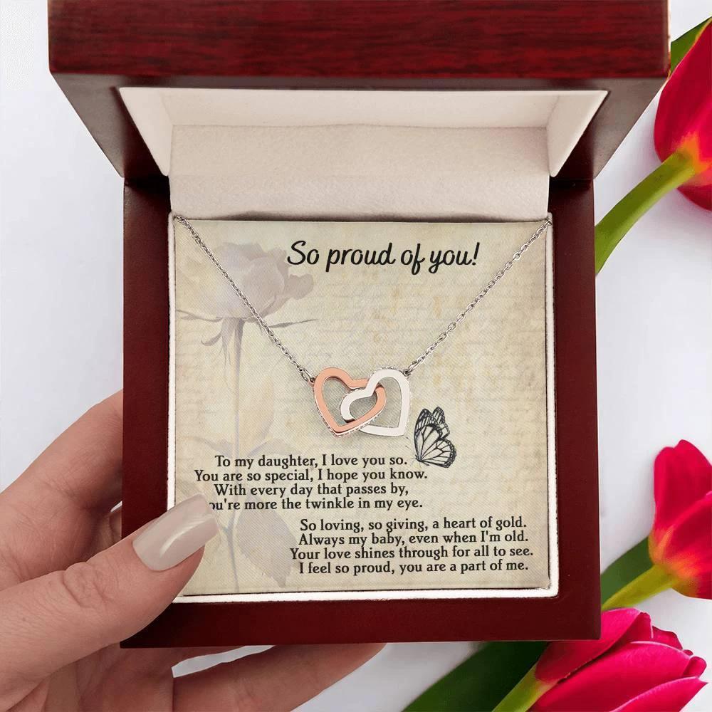 To My Daughter - Proud Of You - Interlocking Hearts Necklace