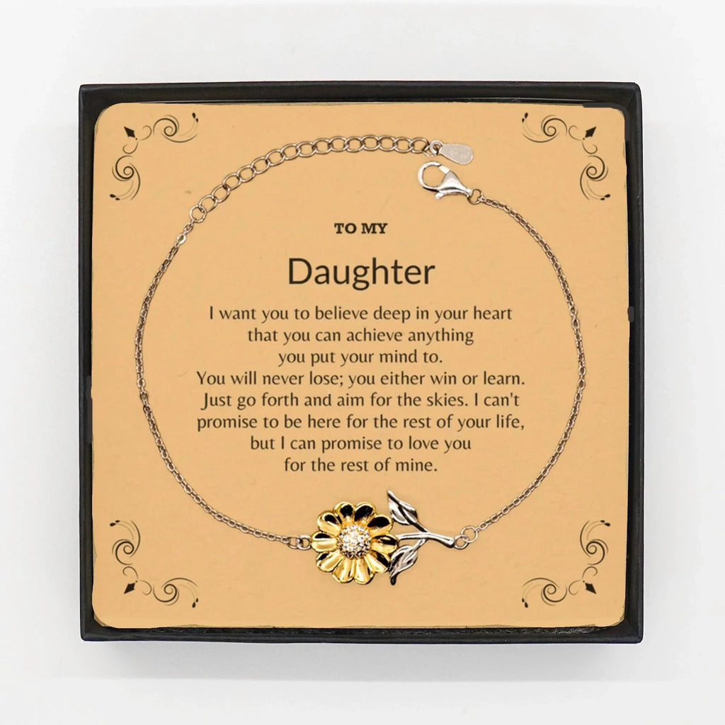 To My Daughter Remember, You will never lose. You will either WIN or LEARN, Keepsake Sunflower Bracelet , Birthday Christmas Gifts Ideas