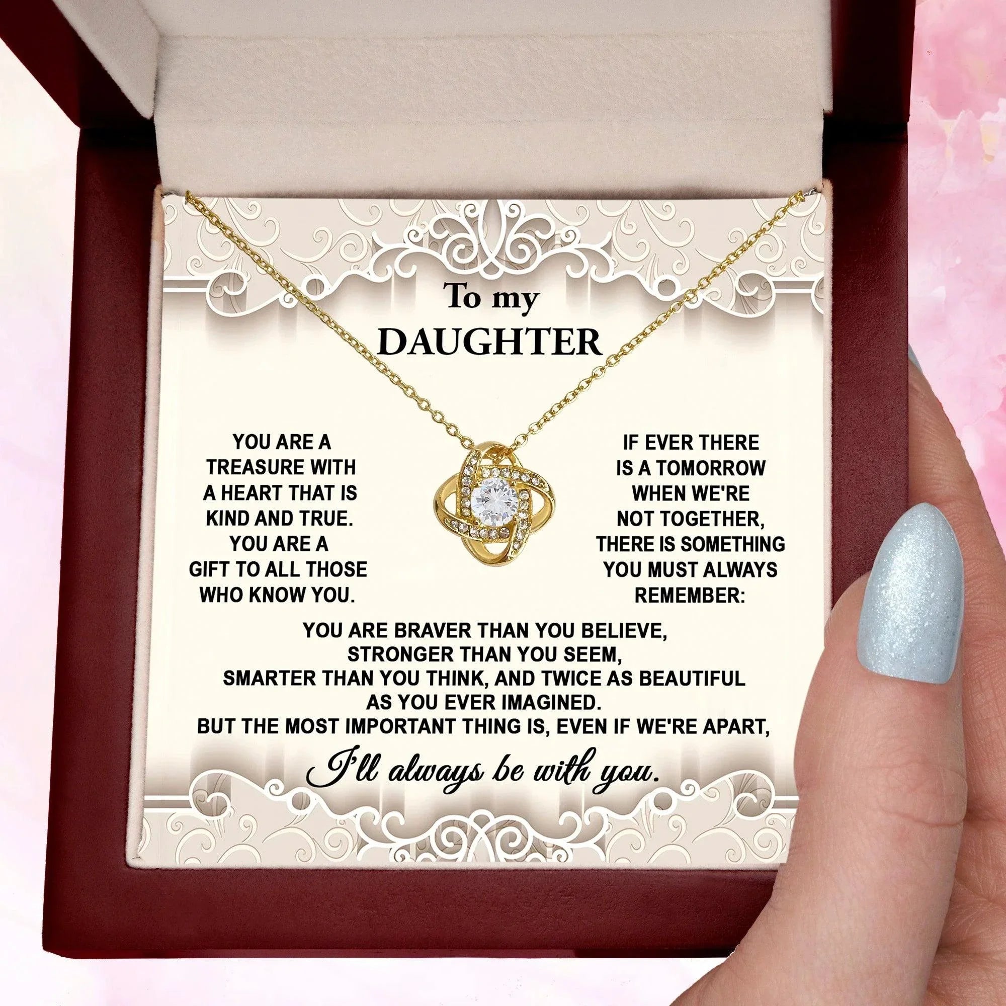 To My Daughter You are Kind and True Love Knot Necklace