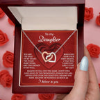 To My Daughter You Are the Beat of My Heart Interlocking Hearts Necklace