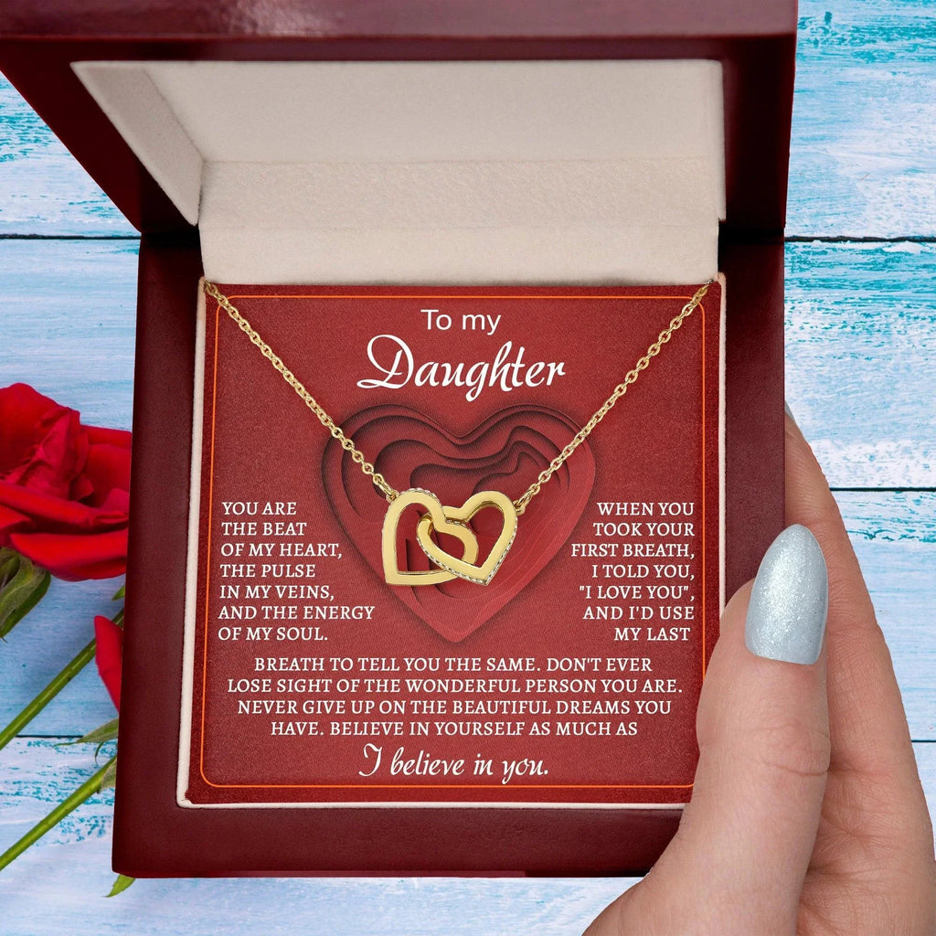 To My Daughter You Are the Beat of My Heart Interlocking Hearts Necklace