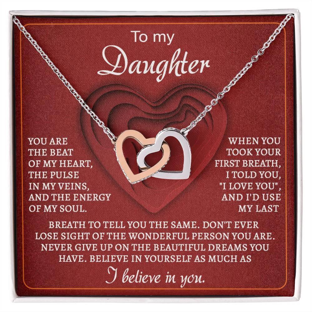 To My Daughter You Are the Beat of My Heart Interlocking Hearts Necklace