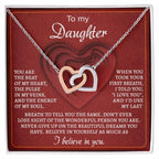 To My Daughter You Are the Beat of My Heart Interlocking Hearts Necklace