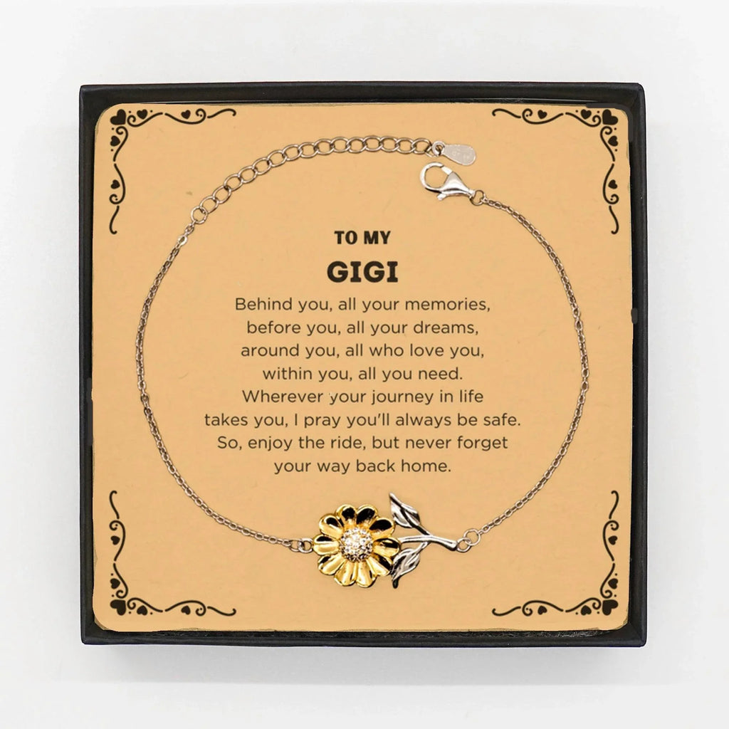 To My Gigi Gifts, Inspirational Gigi Sunflower Bracelet, Sentimental Birthday Christmas Unique Gifts For Gigi Behind you, all your memories, before you, all your dreams, around you, all who love you, within you, all you need