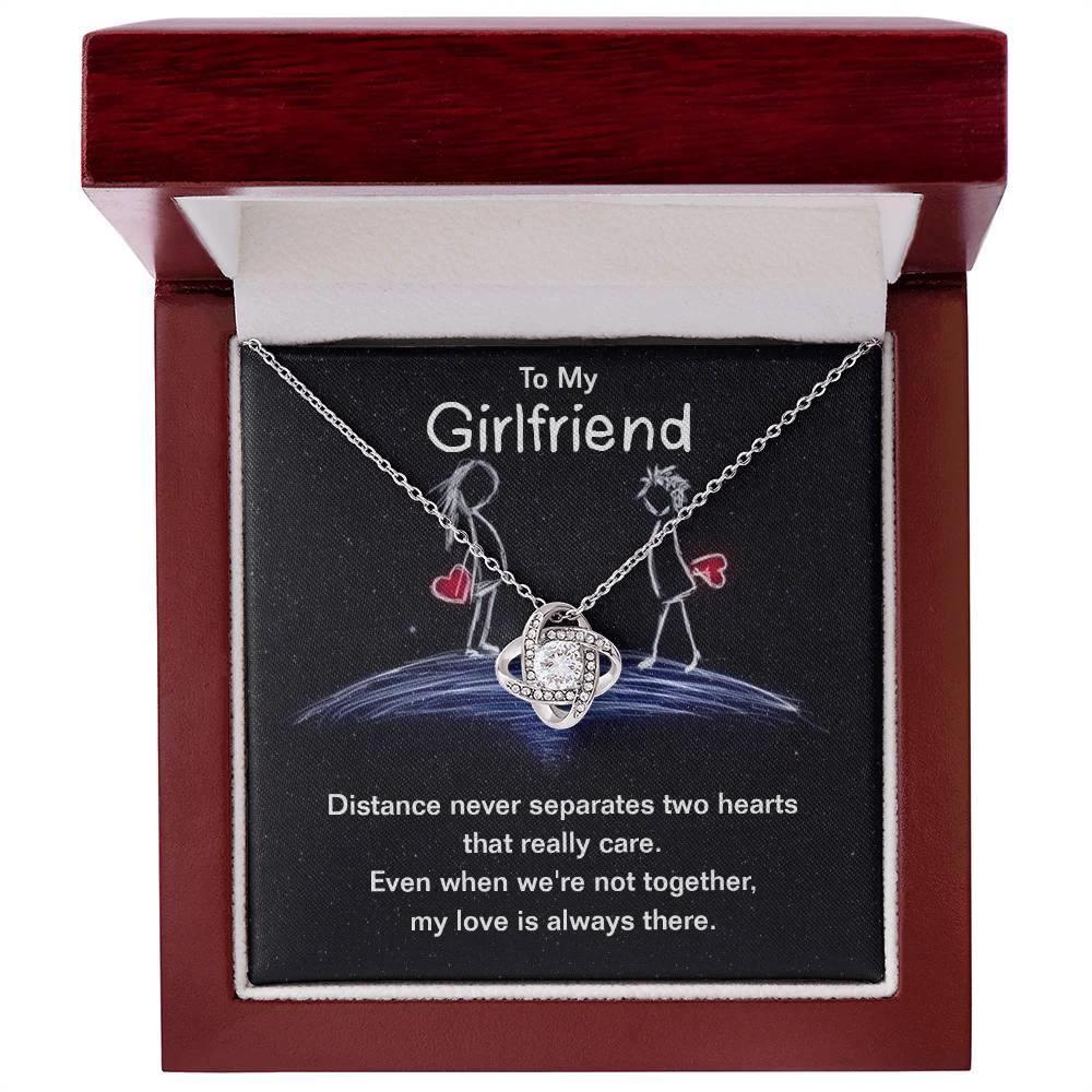 To My Girlfriend Distance Never Separates Two Hearts Valentine Love Knot Necklace