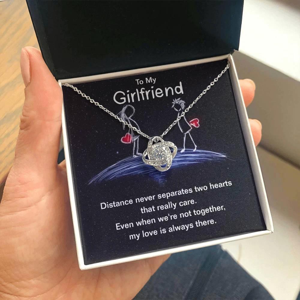 To My Girlfriend Distance Never Separates Two Hearts Valentine Love Knot Necklace