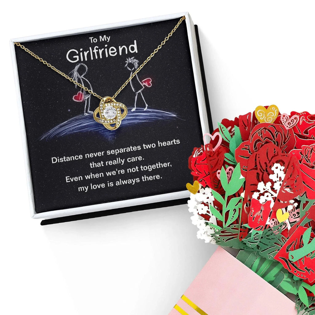 To My Girlfriend Distance Never Separates Two Hearts Valentine Love Knot Necklace