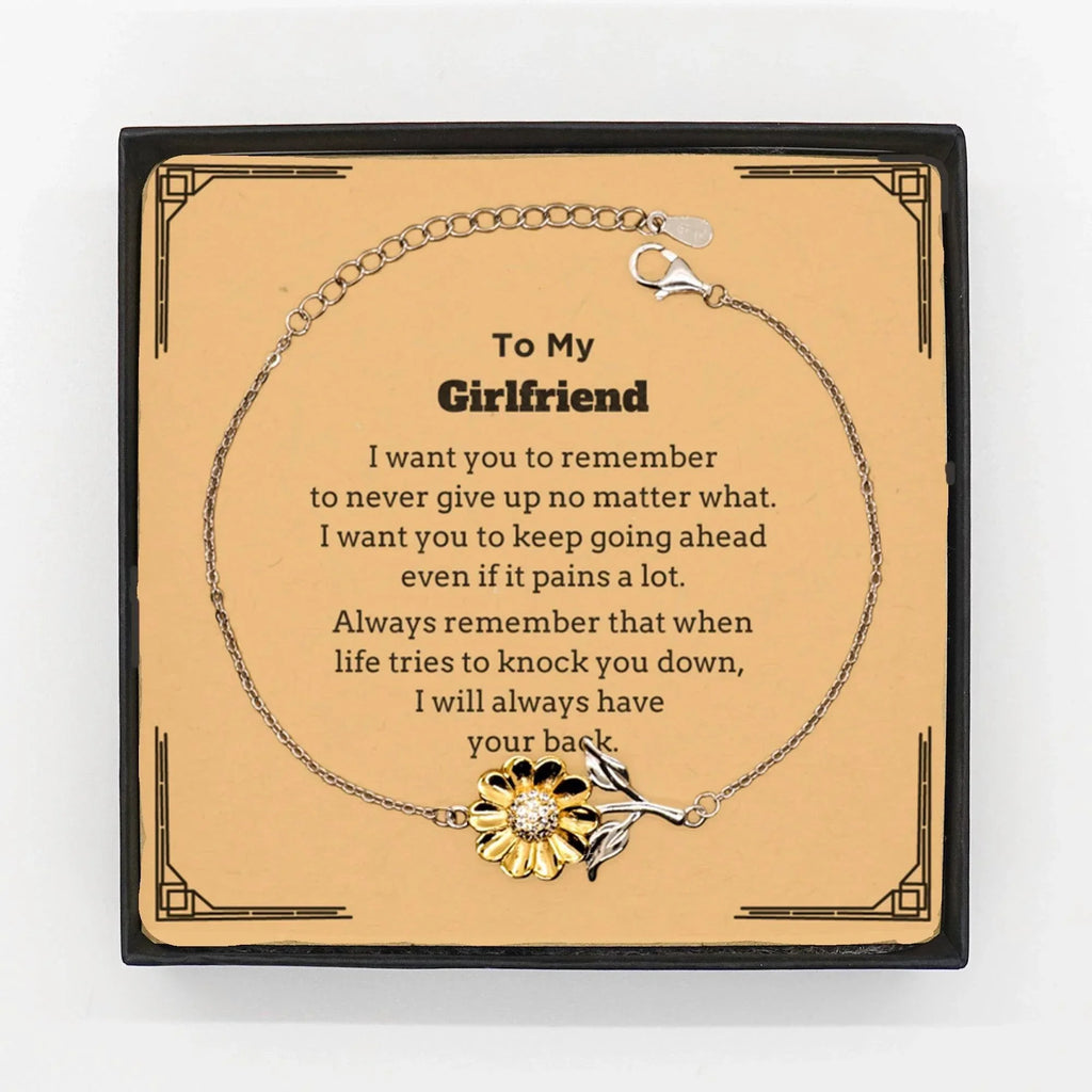 To My Girlfriend Gifts, Never give up no matter what, Inspirational Girlfriend Sunflower Bracelet, Encouragement Birthday Christmas Unique Gifts For Girlfriend