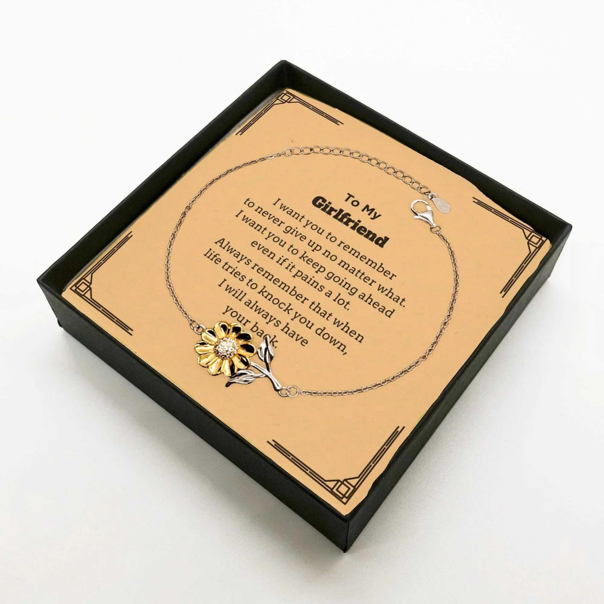 To My Girlfriend Gifts, Never give up no matter what, Inspirational Girlfriend Sunflower Bracelet, Encouragement Birthday Christmas Unique Gifts For Girlfriend