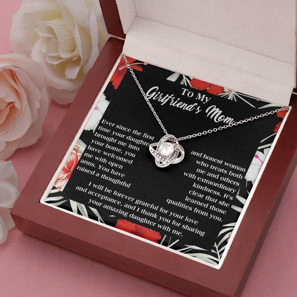 To My Girlfriend's Mom Thank You For Raising an Amazing Daughter Love Knot Pendant Necklace