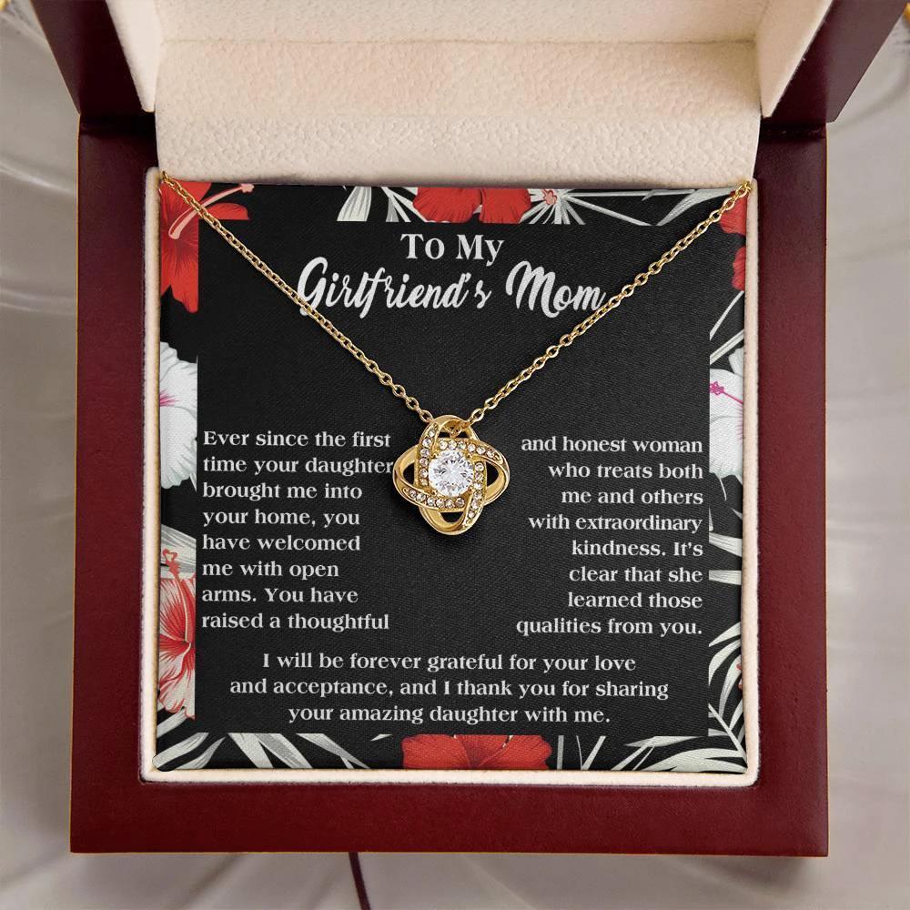 To My Girlfriend's Mom Thank You For Raising an Amazing Daughter Love Knot Pendant Necklace