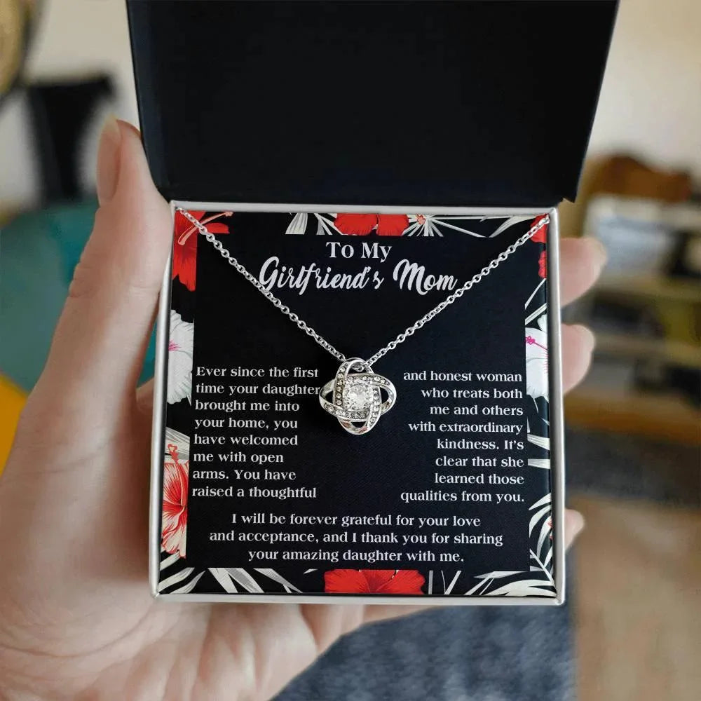 To My Girlfriend's Mom Thank You For Raising an Amazing Daughter Love Knot Pendant Necklace