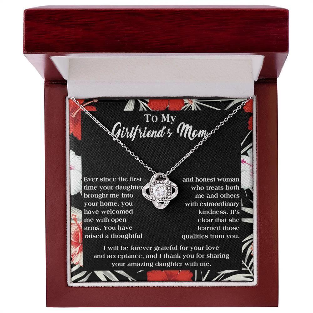 To My Girlfriend's Mom Thank You For Raising an Amazing Daughter Love Knot Pendant Necklace