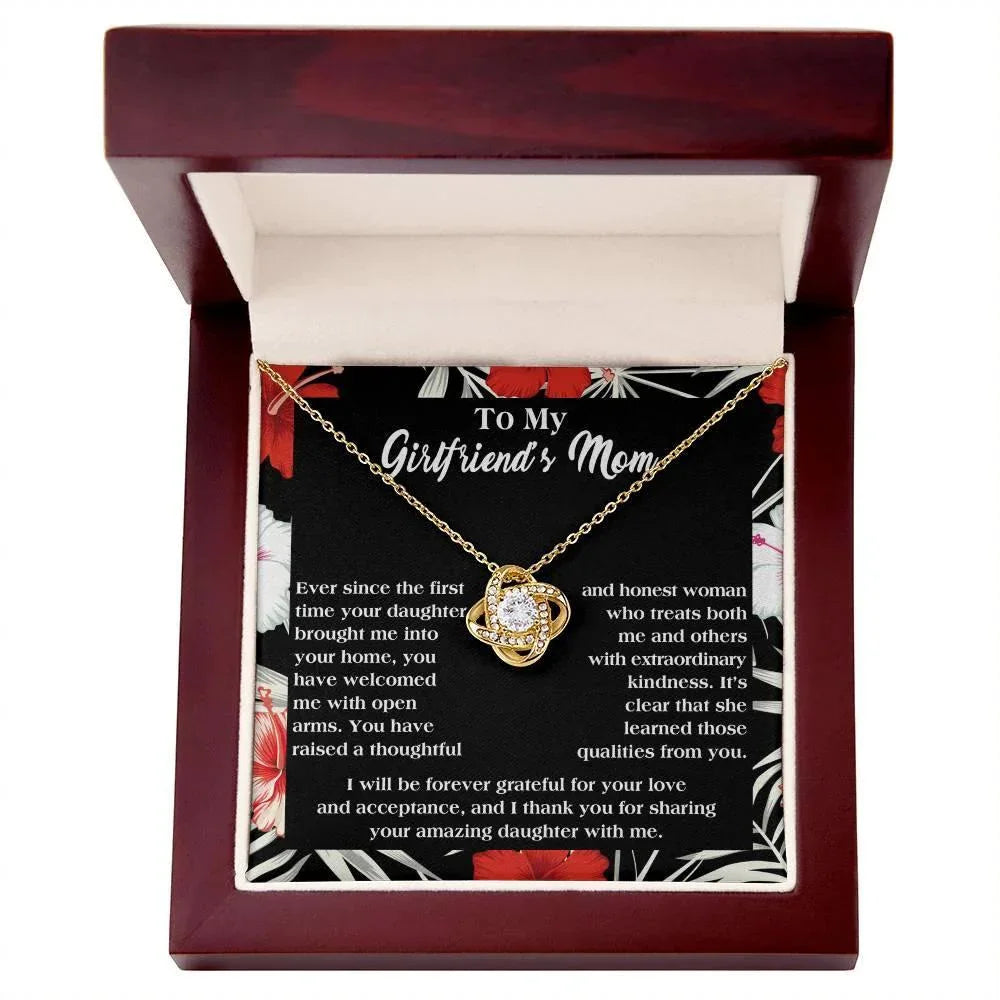 To My Girlfriend's Mom Thank You For Raising an Amazing Daughter Love Knot Pendant Necklace