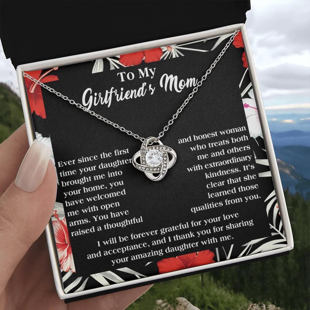 To My Girlfriend's Mom Thank You For Raising an Amazing Daughter Love Knot Pendant Necklace