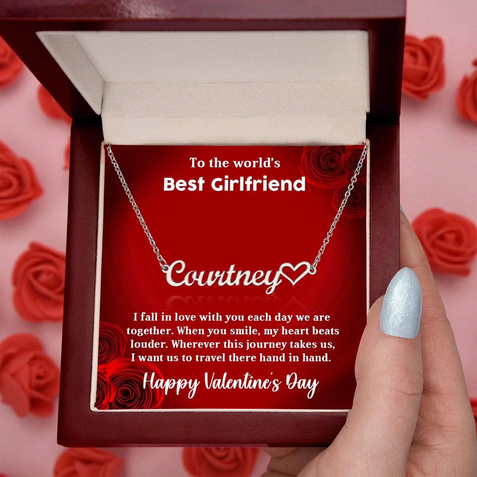 To My Girlfriend When You Smile My Heart Beats LouderHeart Name Necklace