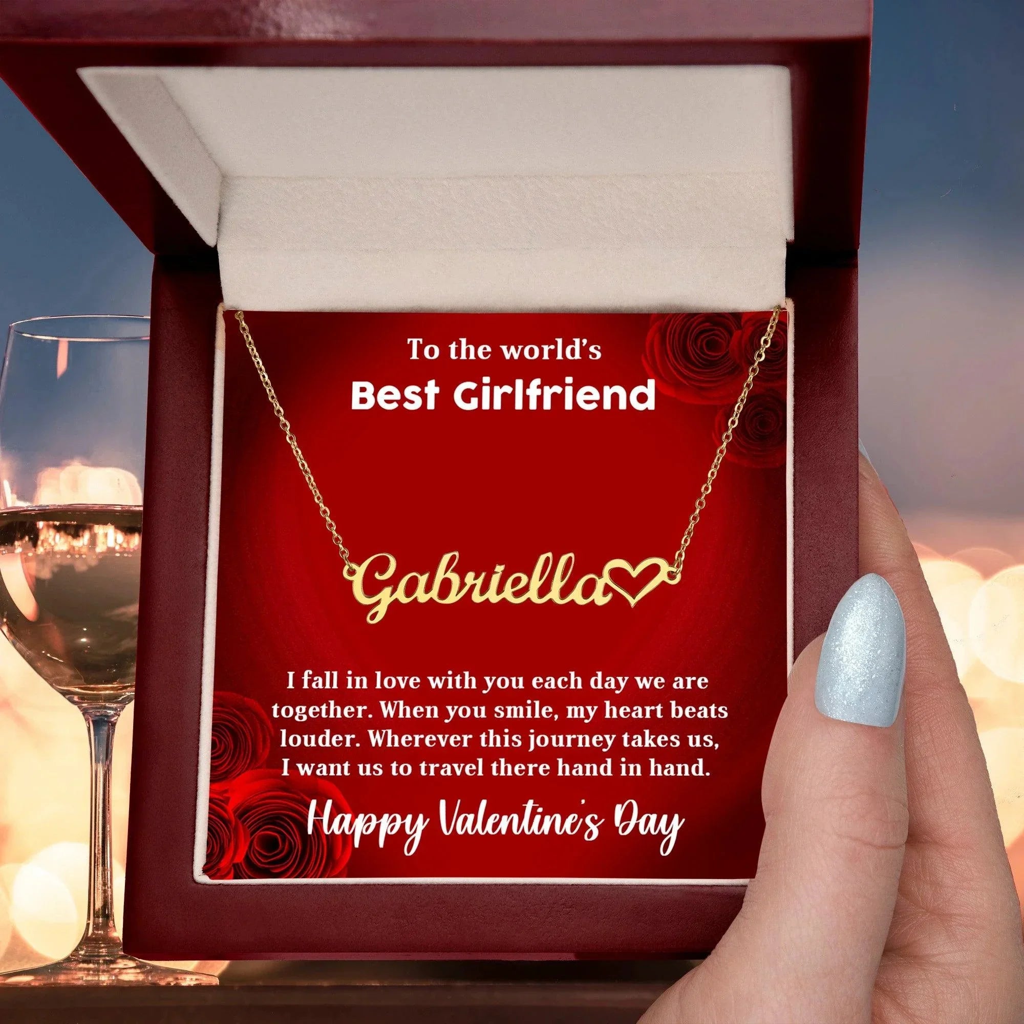To My Girlfriend When You Smile My Heart Beats LouderHeart Name Necklace