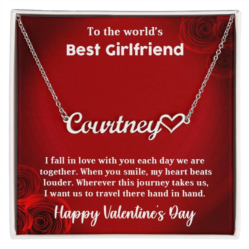 To My Girlfriend When You Smile My Heart Beats LouderHeart Name Necklace