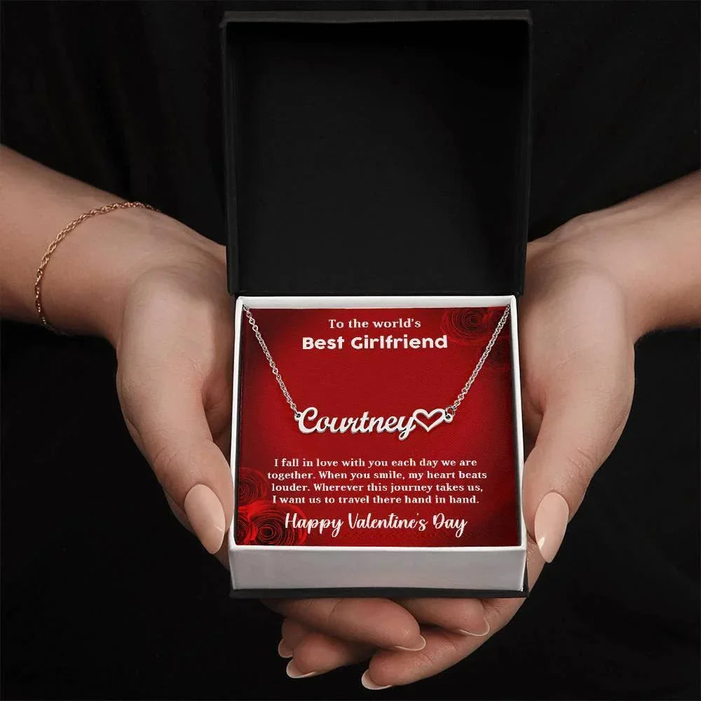 To My Girlfriend When You Smile My Heart Beats LouderHeart Name Necklace