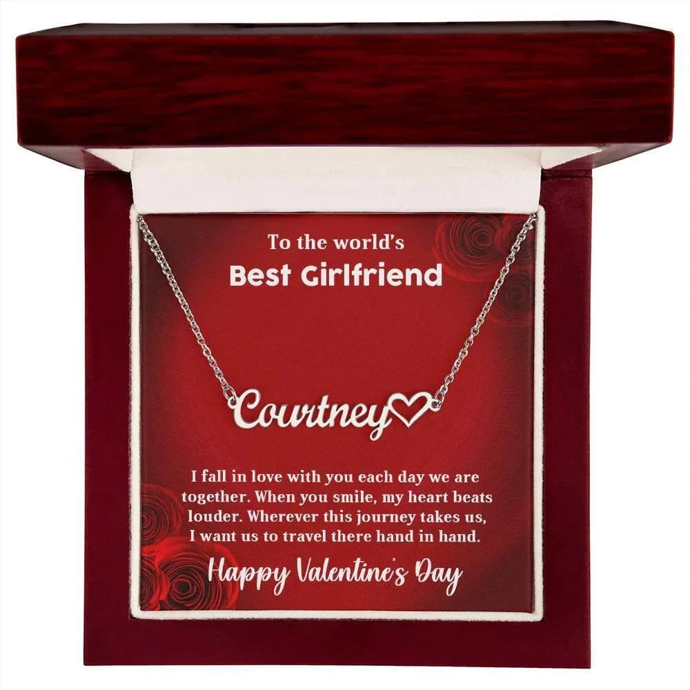 To My Girlfriend When You Smile My Heart Beats LouderHeart Name Necklace