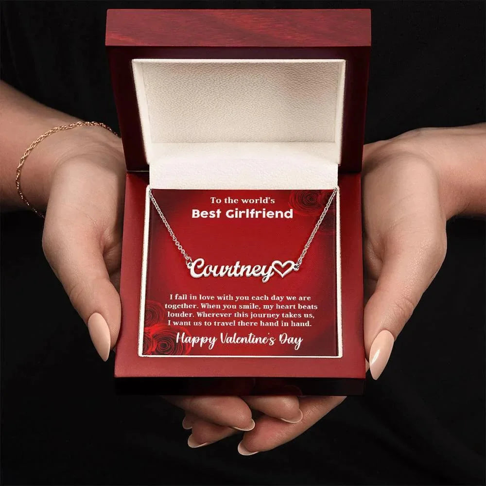 To My Girlfriend When You Smile My Heart Beats LouderHeart Name Necklace