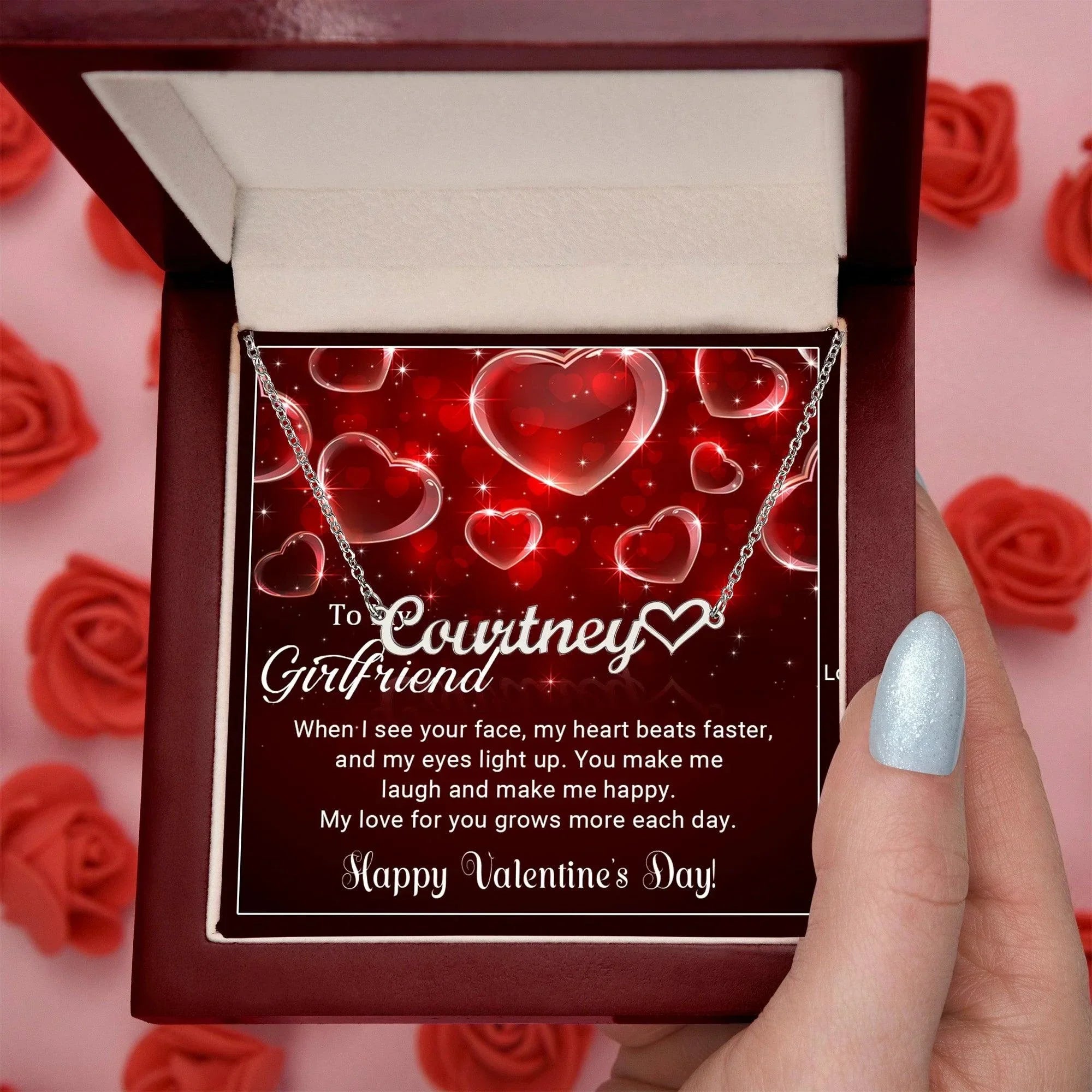To My Girlfriend You Make Me Happy Valentine Heart Name Necklace
