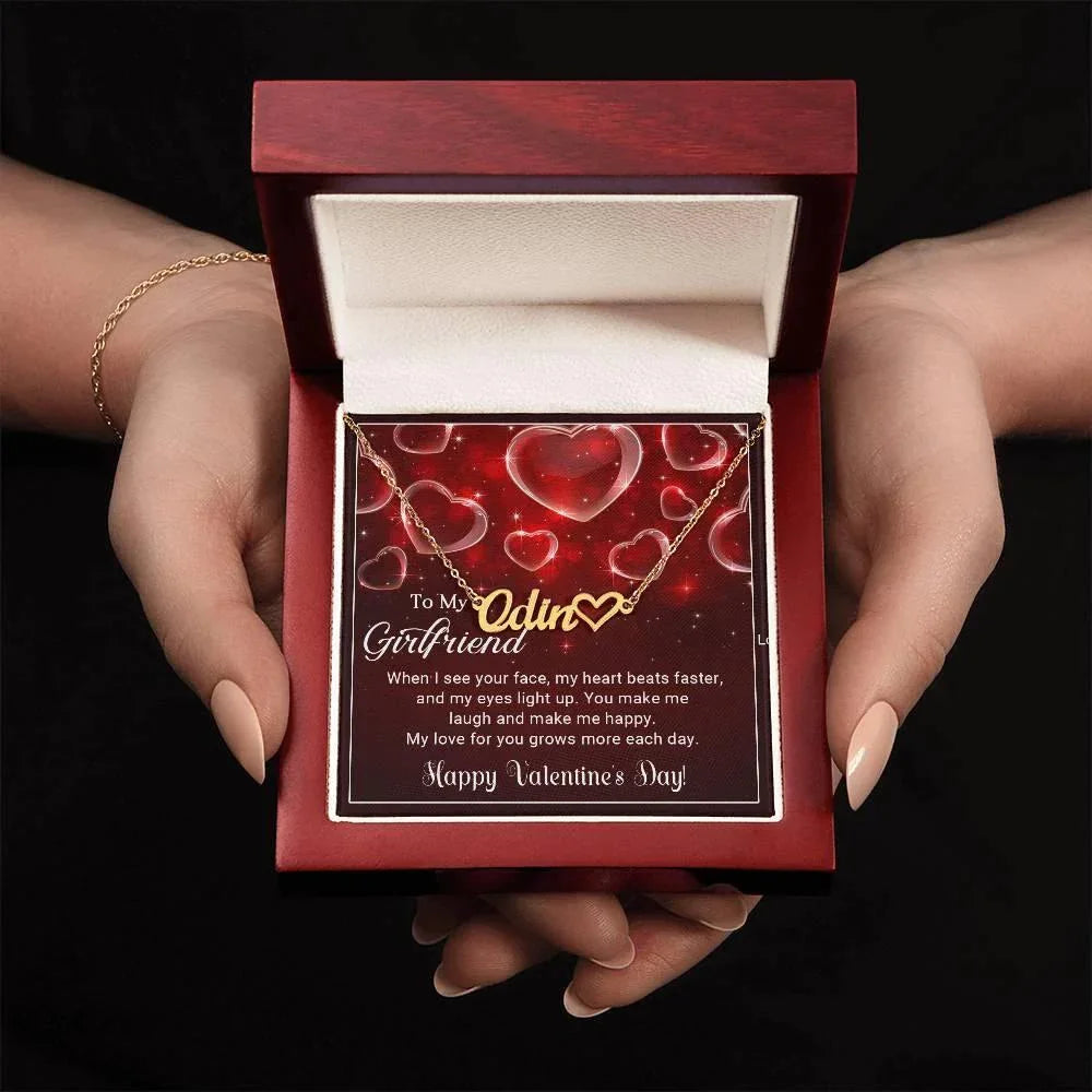 To My Girlfriend You Make Me Happy Valentine Heart Name Necklace