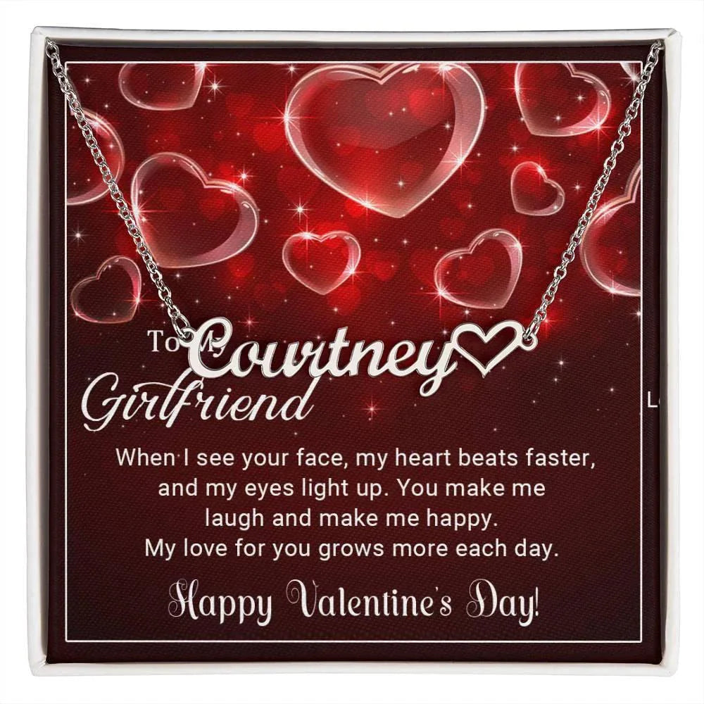 To My Girlfriend You Make Me Happy Valentine Heart Name Necklace