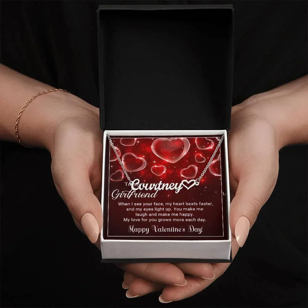 To My Girlfriend You Make Me Happy Valentine Heart Name Necklace